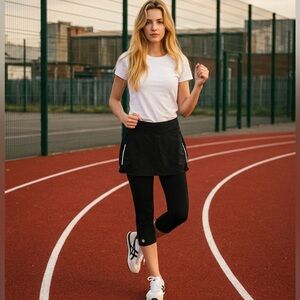 black Athleta 2-in-1 Skirted Leggings